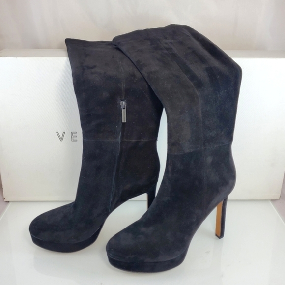 NWT$695 Veronica Beard Suede Dali Knee High Stiletto Heeled Boots in Black Sz 9 - Picture 10 of 16